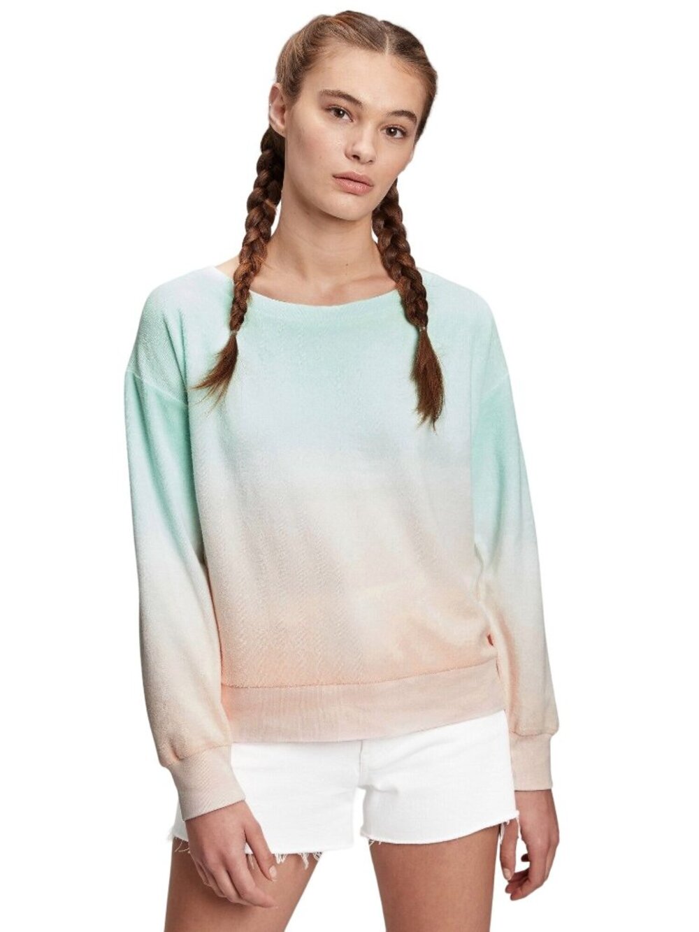 Gap Ombre Terry Soft Pullover Sweatshirt Pastel Mint Pink Gradient